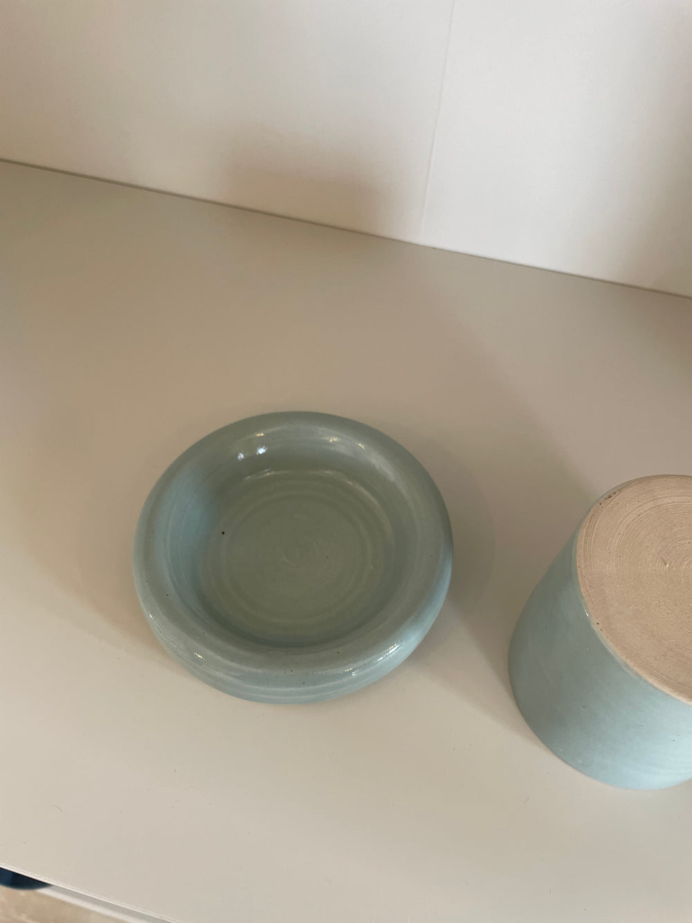 Blue Glazed Ceramic Chunky Mug and Saucer