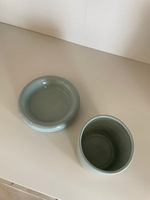 Blue Glazed Ceramic Chunky Mug and Saucer