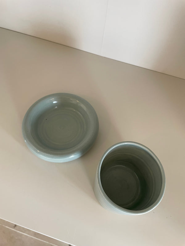 Blue Glazed Ceramic Chunky Mug and Saucer