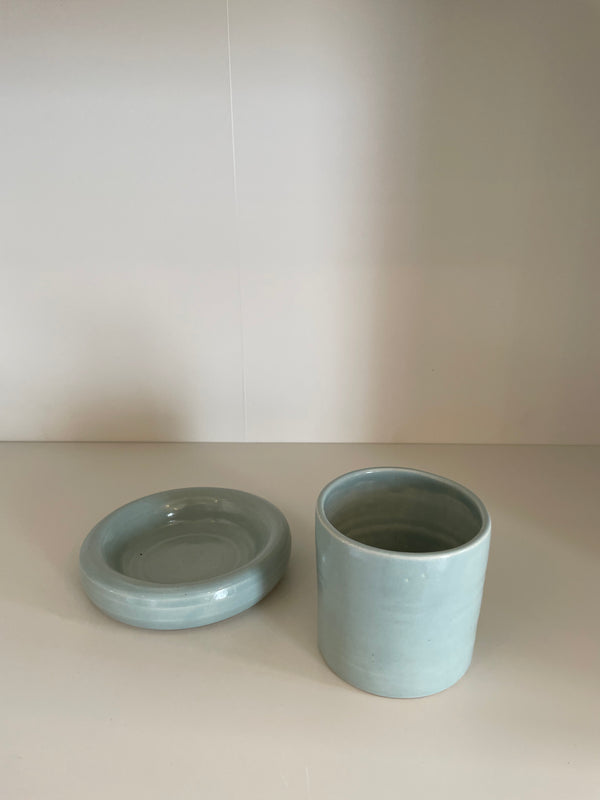 Blue Glazed Ceramic Chunky Mug and Saucer