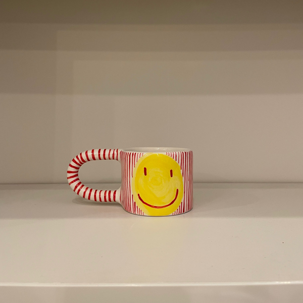 Handmade Red Smiley Face Ceramic Mug