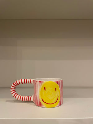 Handmade Red Smiley Face Ceramic Mug