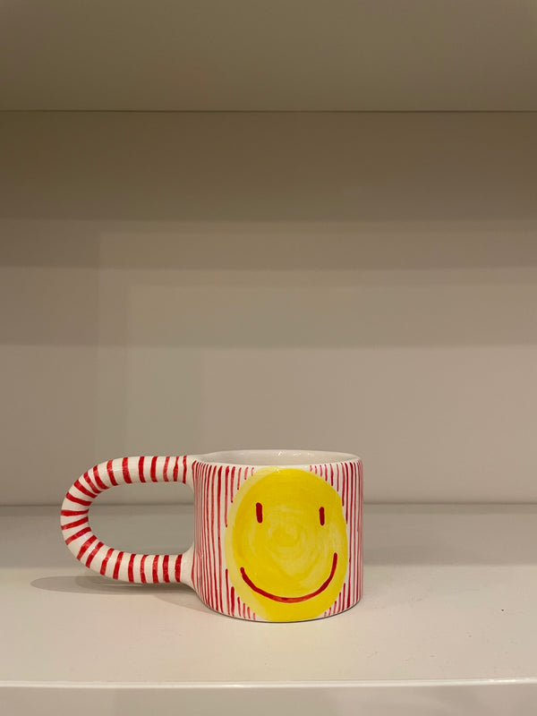 Handmade Red Smiley Face Ceramic Mug
