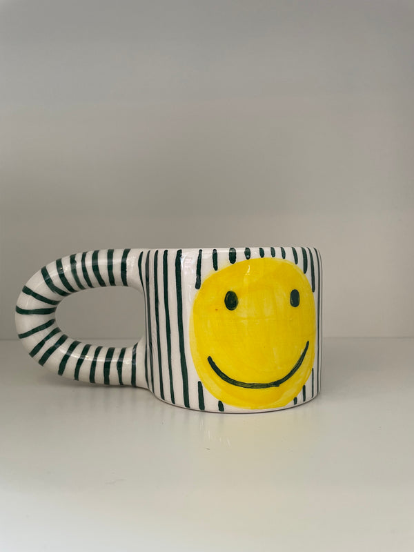 Handmade Black Smiley Face Ceramic Mug