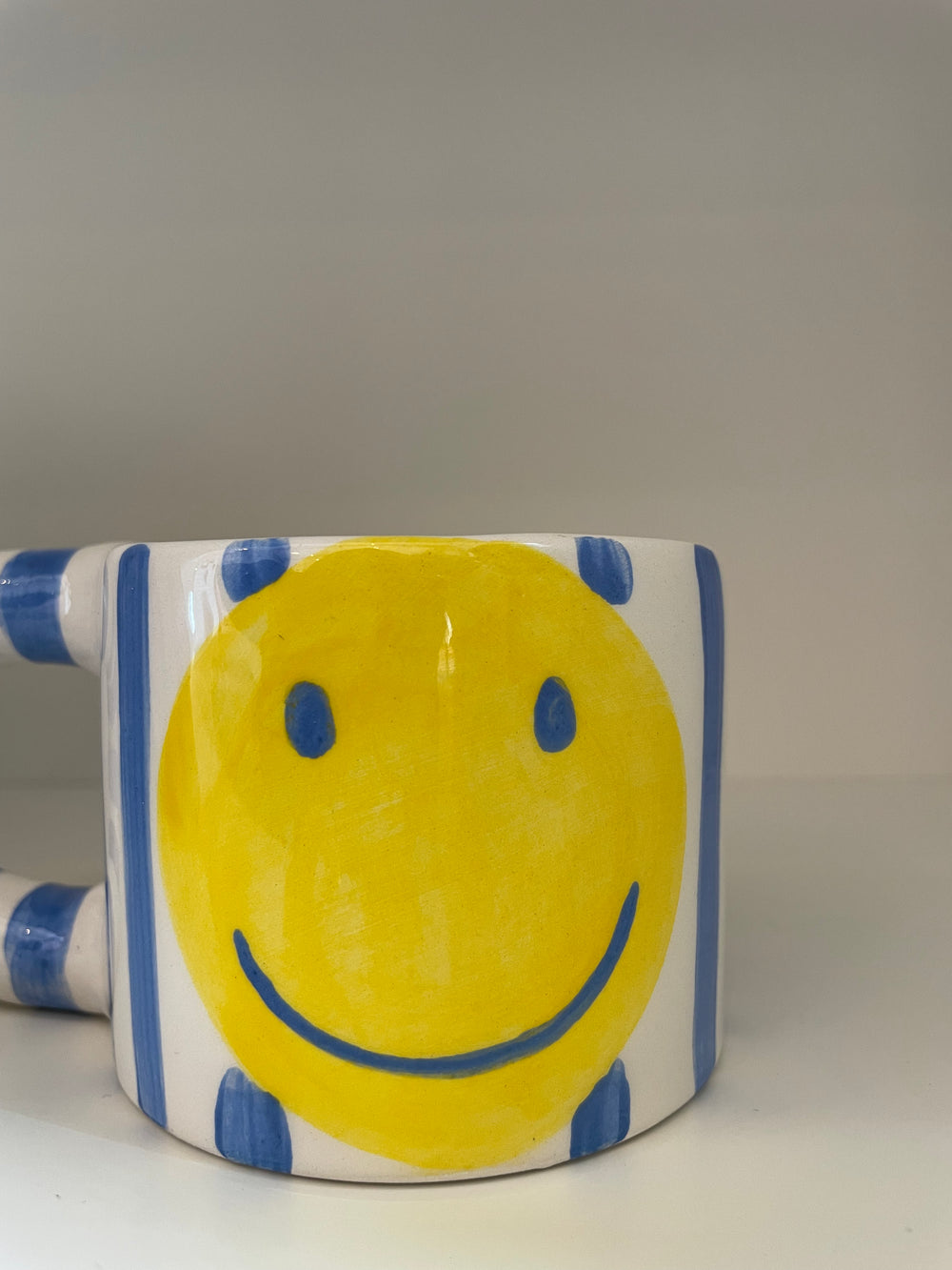 Handmade Blue Smiley Face Ceramic Mug
