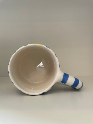 Handmade Blue Smiley Face Ceramic Mug