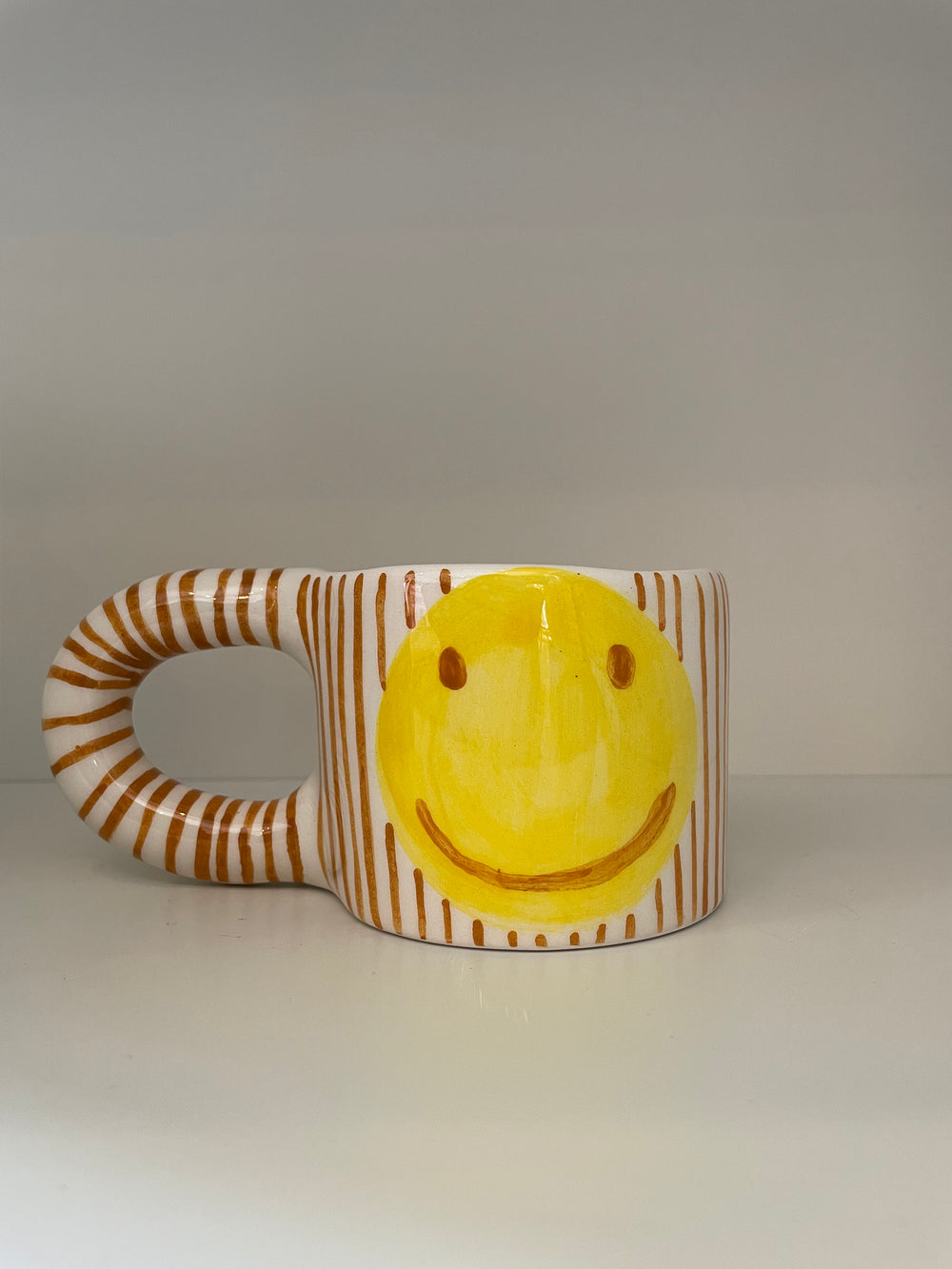 Handmade Orange Smiley Face Ceramic Mug