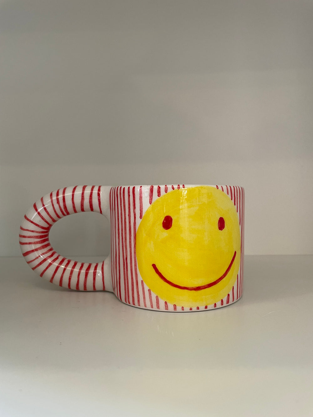 Handmade Red Smiley Face Ceramic Mug