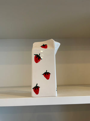 Handmade Strawberry Milk Carton Ceramic Vase