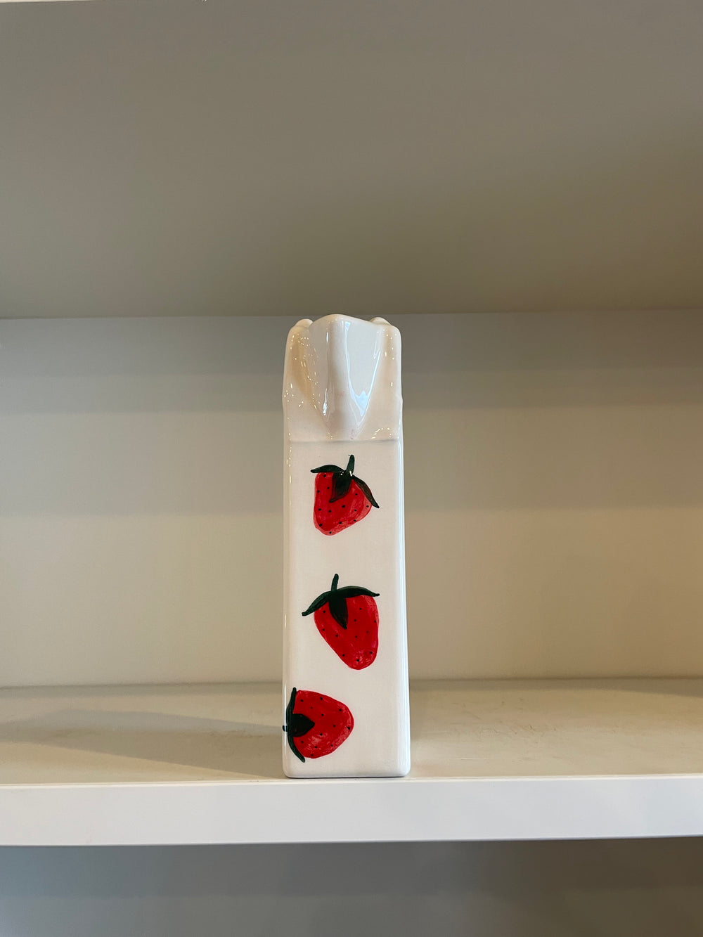 Handmade Strawberry Milk Carton Ceramic Vase