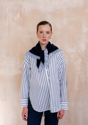 Merino Wool Triangle Scarf in Navy Ruffle