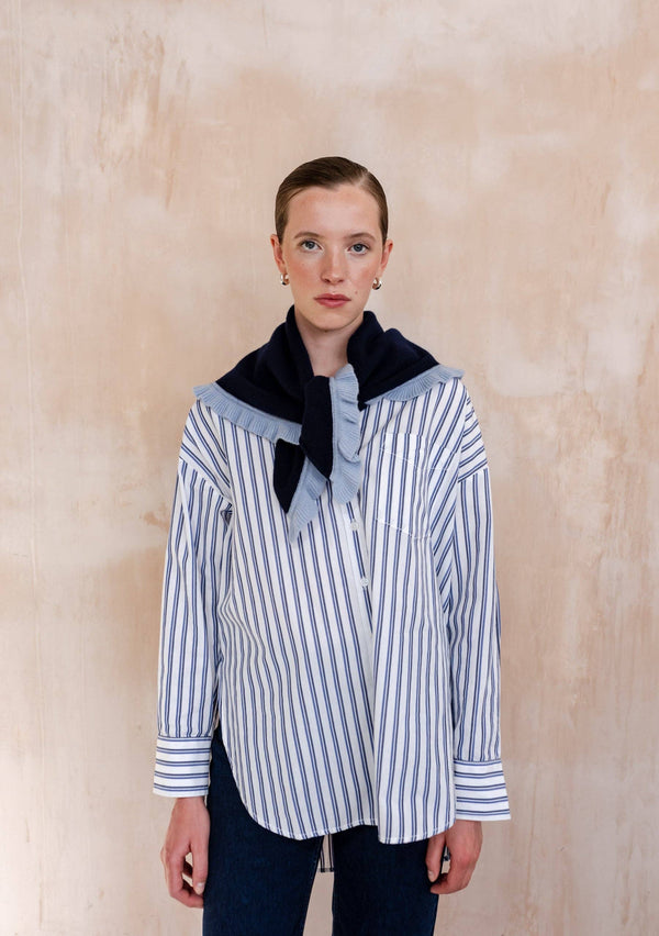 Merino Wool Triangle Scarf in Navy Ruffle