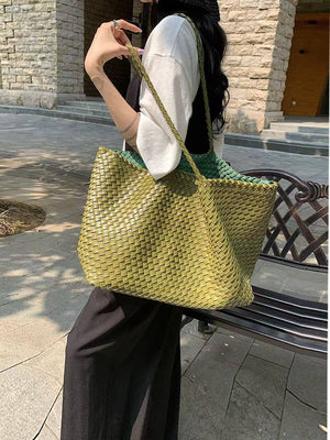 XL Leather Weaving Tote Bag 
