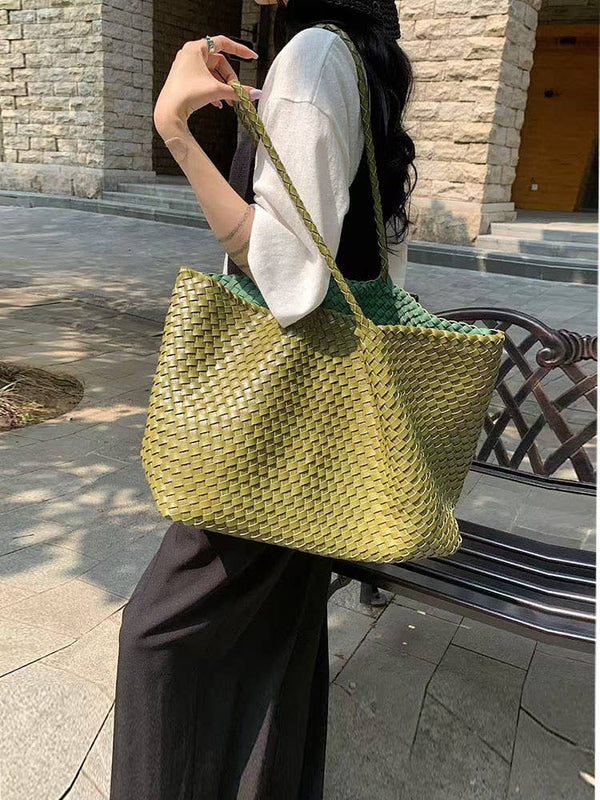 XL Leather Weaving Tote Bag 