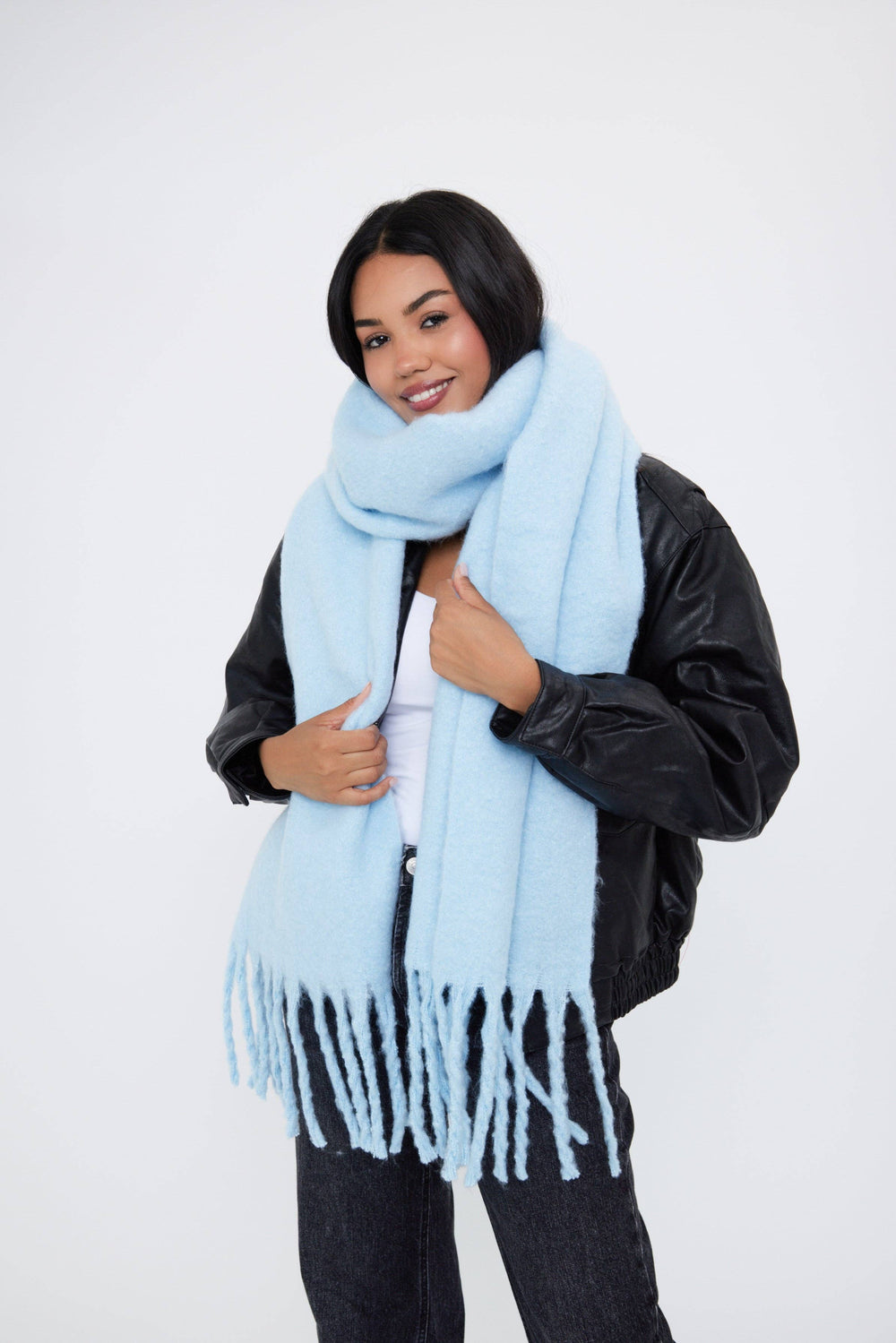 Women's Oversized Fluffy Chunky Blanket Scarf in Baby Blue