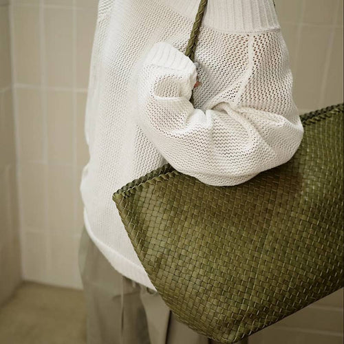 XL Leather Weaving Tote Bag 