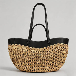 Woven Leather Trimmed Tote Bag