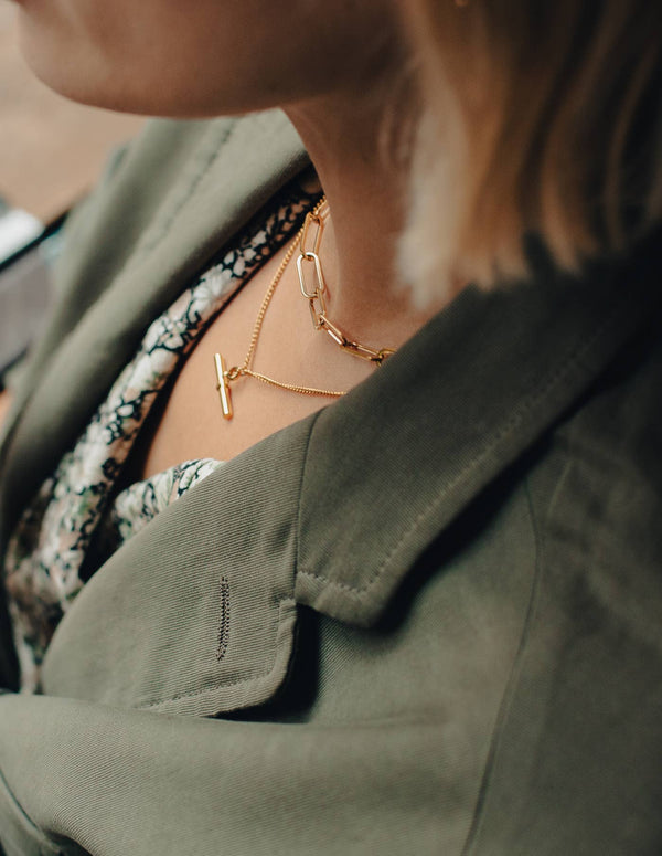 Waterproof Gold T-Bar Chain Necklace