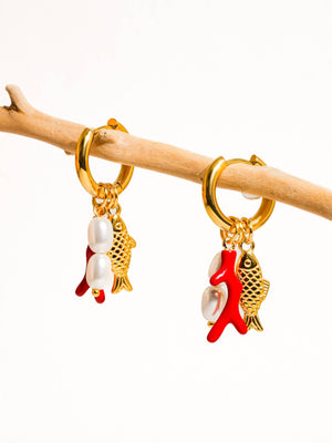 Gold Plated & Non-Tarnish Fish Pearl Earrings