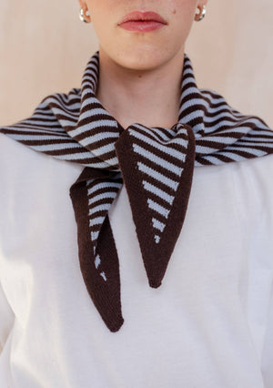 Merino Wool Triangle Scarf in Blue & Brown Stripe