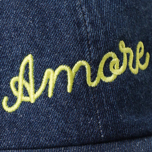 Amore Embroidered Washed Denim Baseball Cap