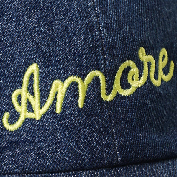 Amore Embroidered Washed Denim Baseball Cap