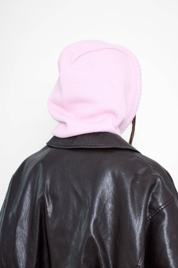 Drawstring Knitted Hood Balaclava in Pink