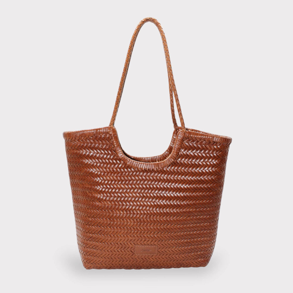 Handmade Woven Leather Tote Bag  Caramel Brown