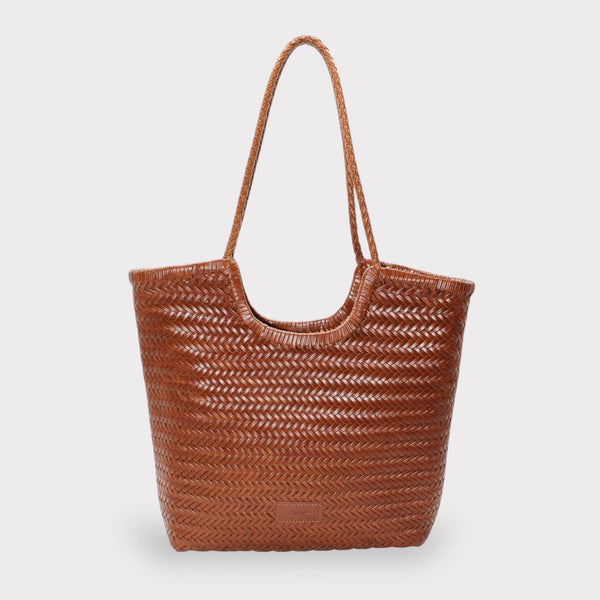 Handmade Woven Leather Tote Bag  Caramel Brown