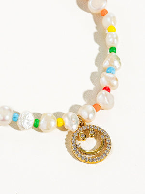 Colorful Smiley Beaded Pearl Necklace