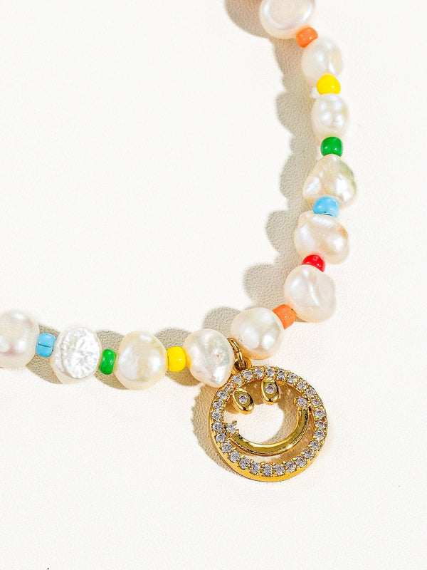 Colorful Smiley Beaded Pearl Necklace