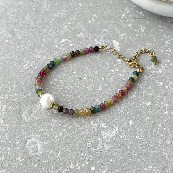 Tarnish Resistant Multi Colour and Pearl Beaded Bracelet