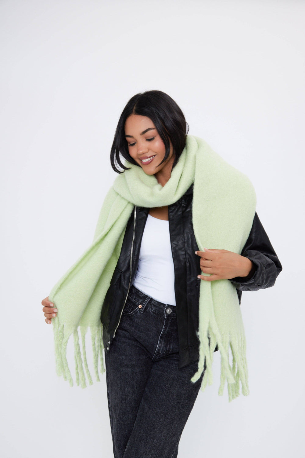 Oversized Soft Chunky Blanket Scarf in Matcha Green