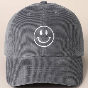 Smiley Face Embroidered Corduroy Hat