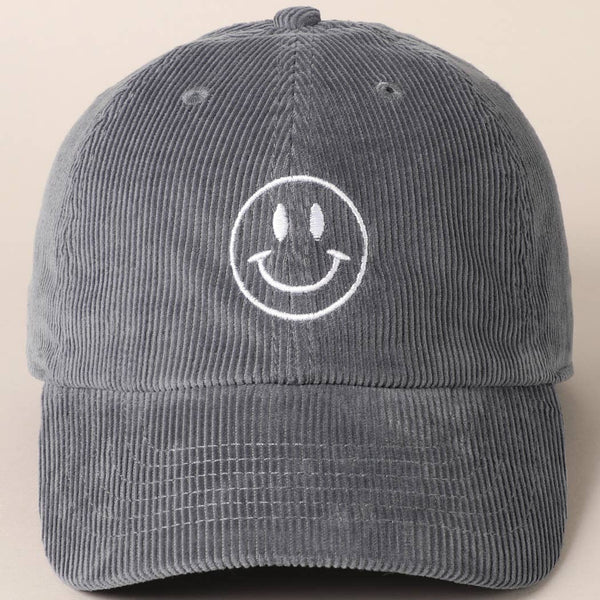 Smiley Face Embroidered Corduroy Hat