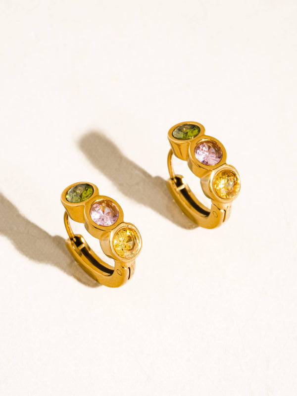 Azelia 18K Gold Non-Tarnish Colourful CZ Hoop Earrings