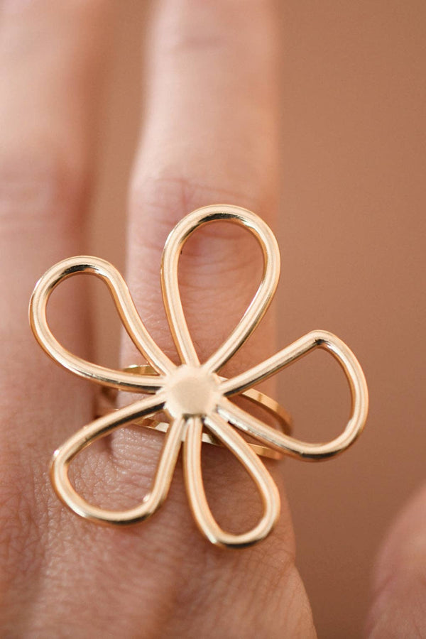 18K Gold Plated Stainless Steel Open Flower Ring - 8007