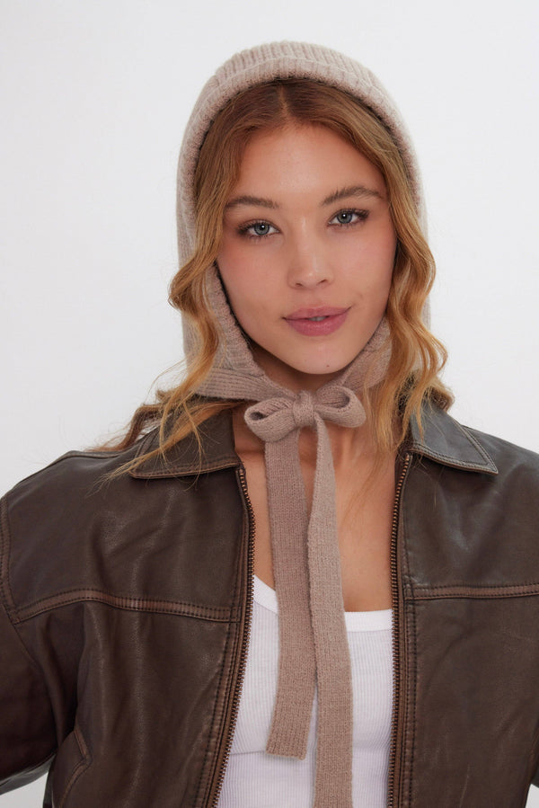 Knitted Bonnet in Light Brown