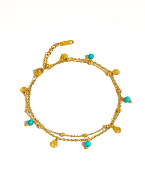 Zinnia 18K Gold Non-Tarnish Beaded Shell Charm Anklets