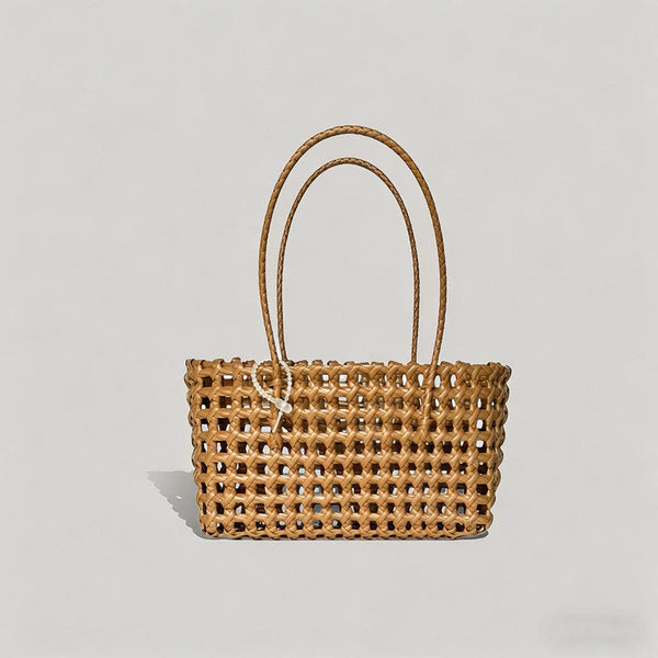 Solid Color Woven Hollow Tote Bag