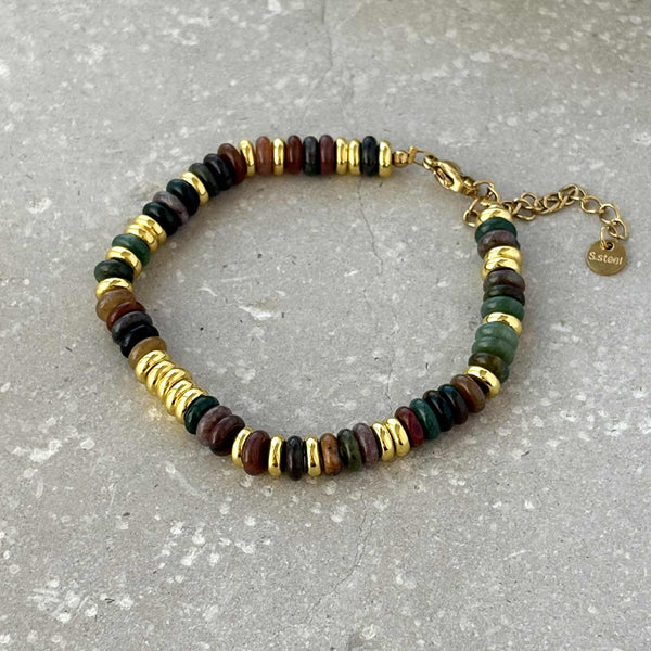 Tarnish Resistant Stone And Gold Beaded Bracelet