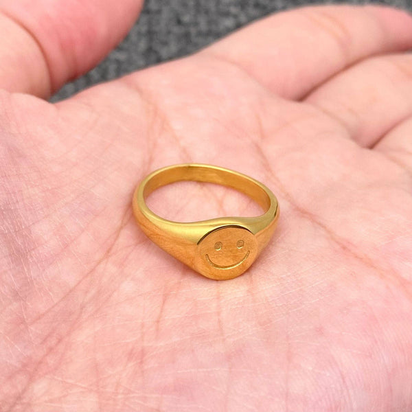 18K Gold Plated Stainless Steel Smiley Face Ring