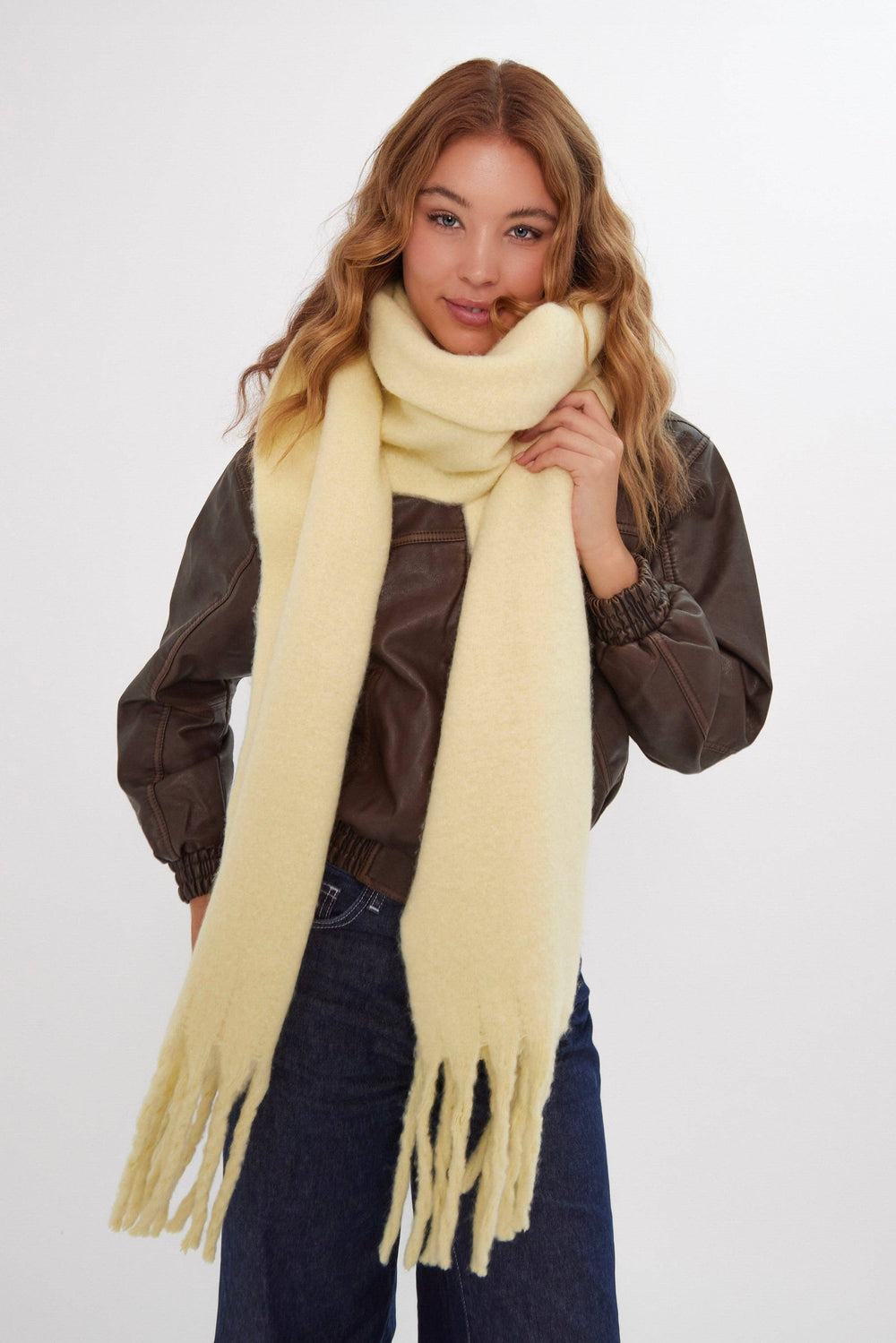 Oversized Chunky Blanket Scarf in Butter Yellow