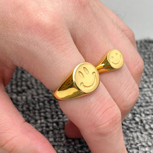 18K Gold Plated Stainless Steel Smiley Face Ring