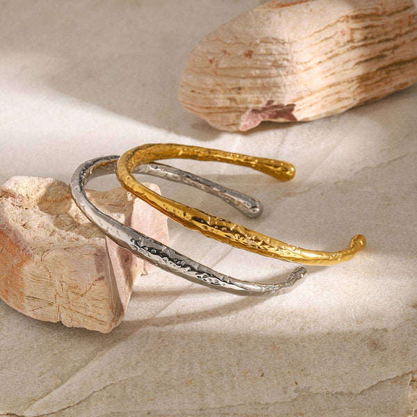 Textured Open Cuff Bracelet - Gold or Silver