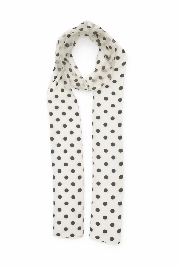 Polka Dot Chiffon Scarf in Cream and Black
