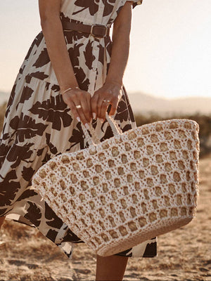 Straw Market Bag with Crochet Detailing