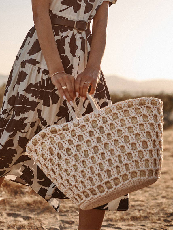 Straw Market Bag with Crochet Detailing