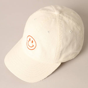 Smiley Face Embroidered Corduroy Hat