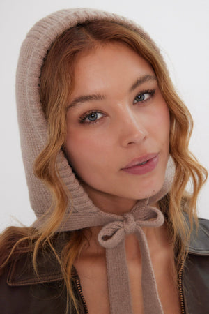 Knitted Bonnet in Light Brown
